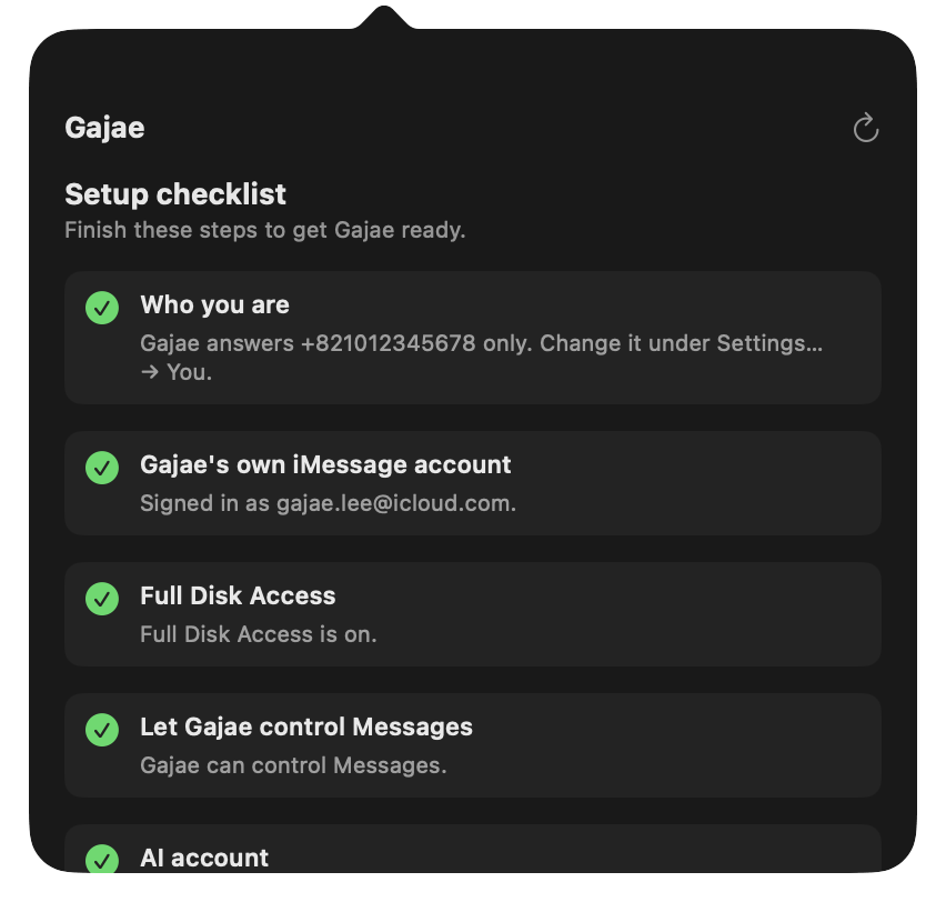 The setup checklist with every step green.